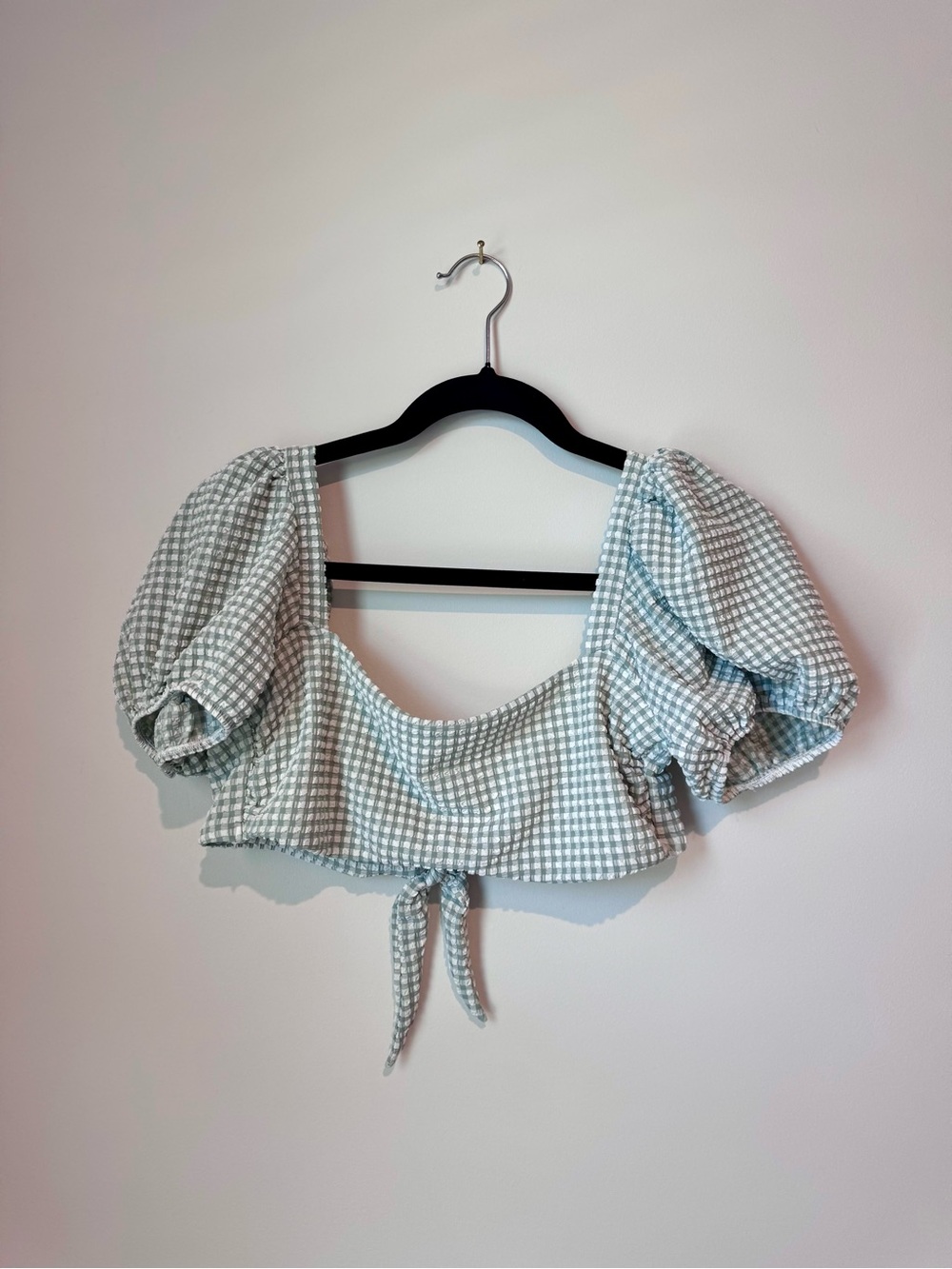 Gingham Abercrombie Swimsuit Top w Puff Sleeves